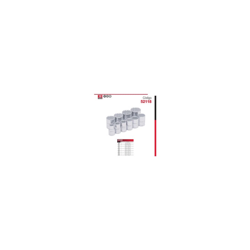 Juego 10 Dados Pulgadas Cuadro de 3/8 C12 Puntas 52118 Urrea-h