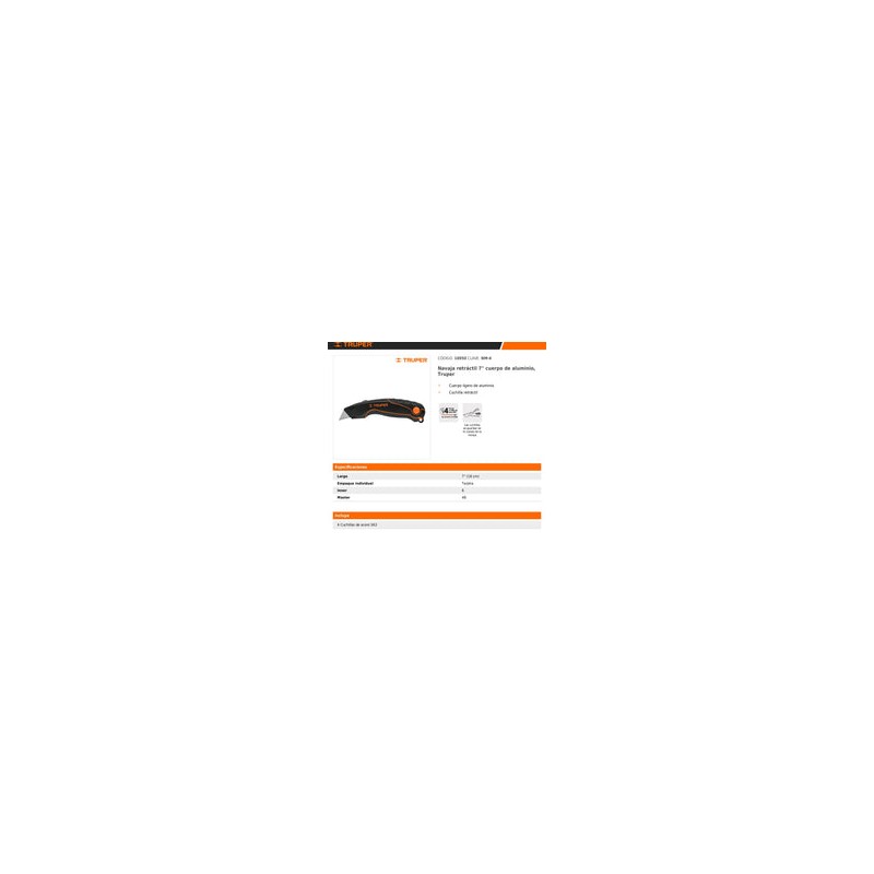 Navaja Retráctil 7" Cuerpo de Aluminio, Truper