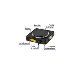 Parrilla Eléctrica Quemador Tipo Disco, Negra, Volteck 47554
