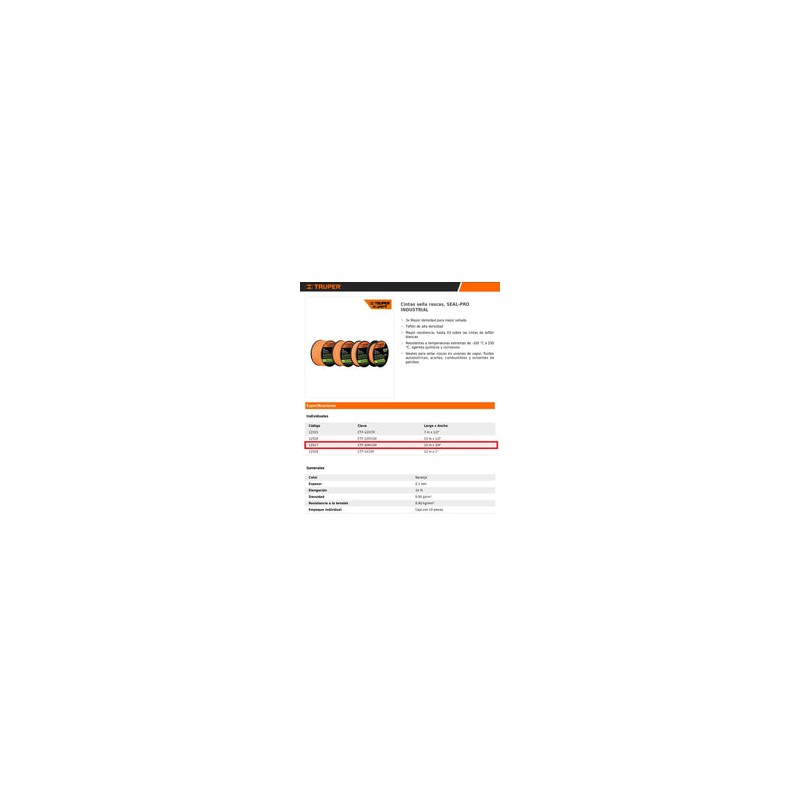 Cinta Sellaroscas 3/4¨ Uso Industrial 13m 10pzs 12517 Truper