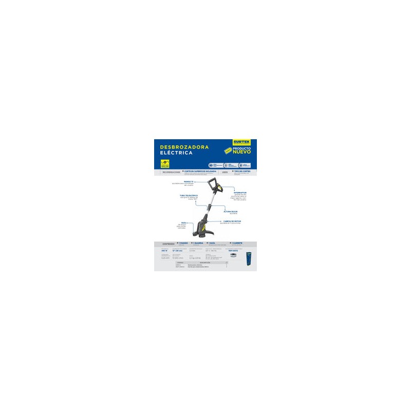 Desbrozadora Electrica 12'', 450 W, De512 Surtek