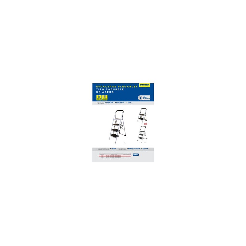 Escalera Tubular Plegable Acero 2 Escalones Ett2 Surtek