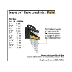 Juego Llaves Combinadas Mm 11 Pz Pretul 21991