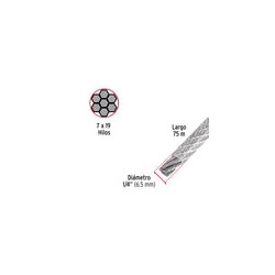 Cable Acero Recubierto Pvc 1/4 7x19 Hilos 75 Mt 44224 Fiero